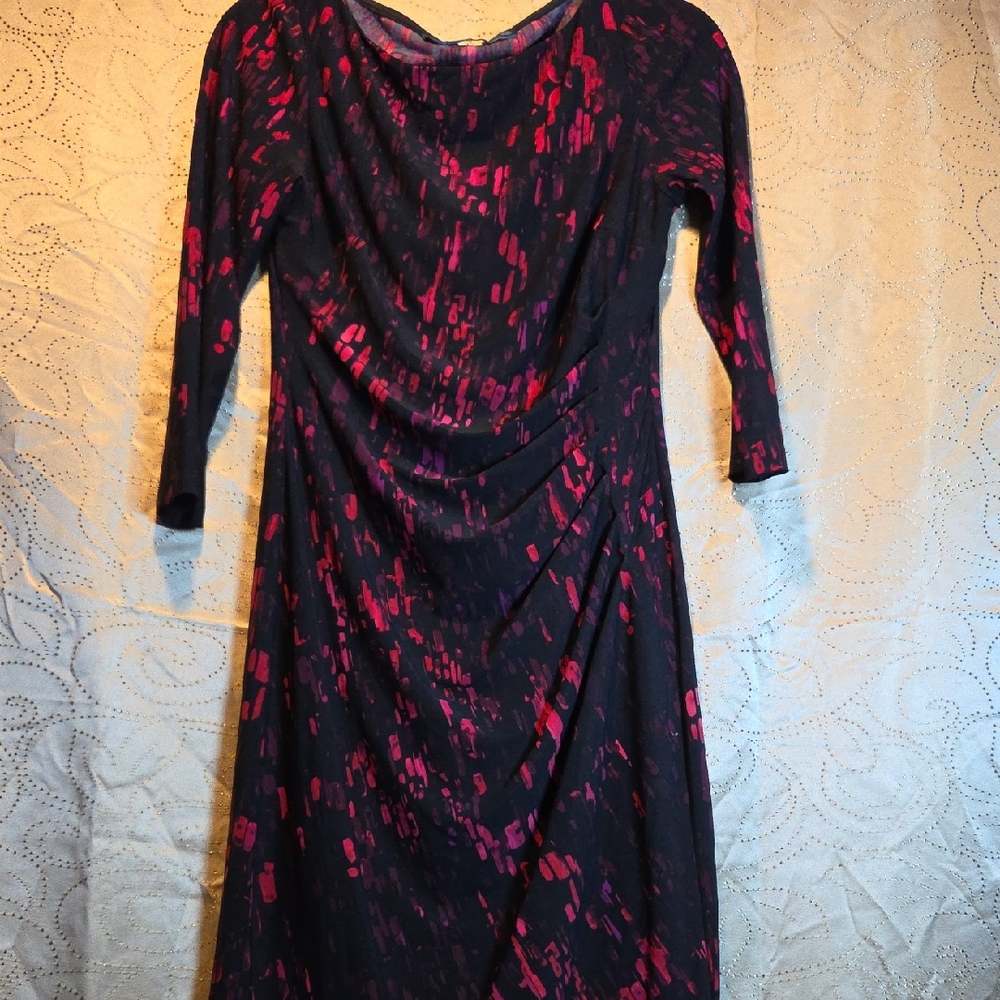 LAUREN Ralph Lauren Black and Pink Patterned Long Sleeve Dress